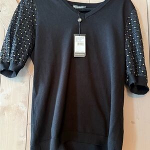 Adrianna Papell Black Top with Studded Sleeves